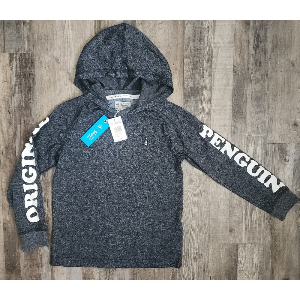 Original Penguin Hoodie Kids 6Y Navy Heather Graphic Sleeve Long Sleeve Tee NWT